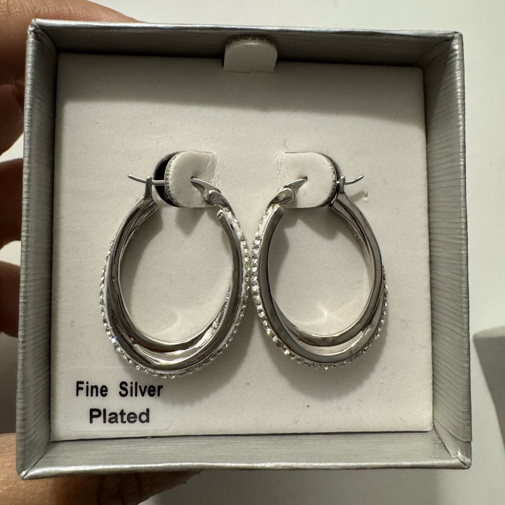 Fine Silver Plated Double Hoop Crystal Earrings